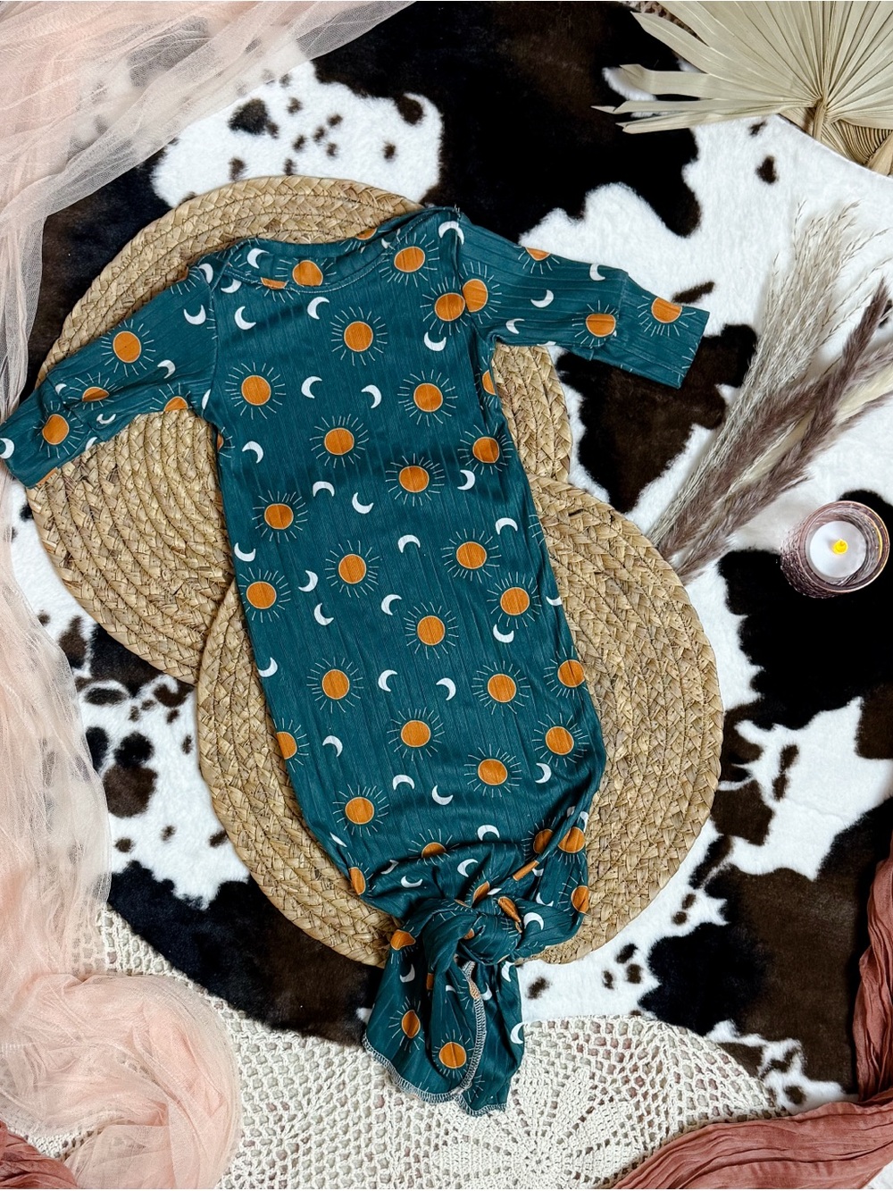 Teal Sun & Moon Knotted Baby Gown - Kids One Piece